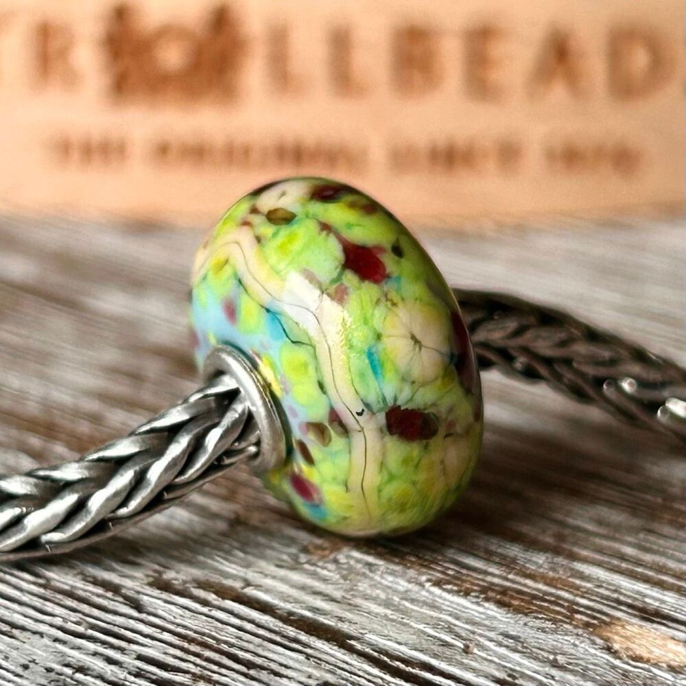 TROLLBEADS TrollStone Lime Green Blue Maroon Cream Mosaic Dot LAA 925 NEW w Tags